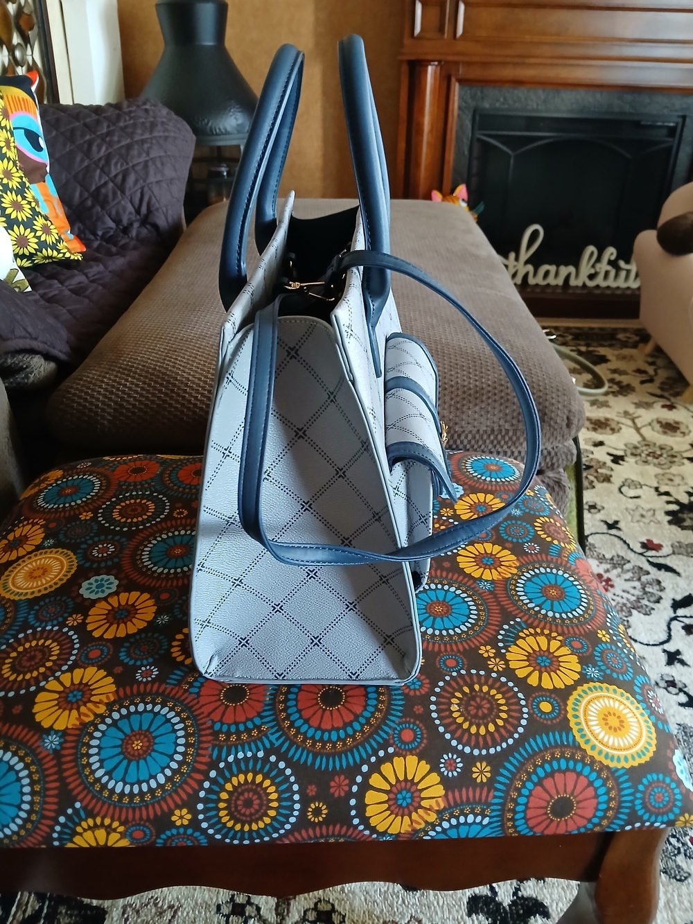 Navy and Grayish Blue Tote Bag with Gold Hardware NWOT!!! - Picture 3 of 3